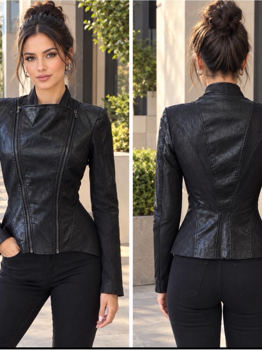 COMME usa , Women’s Black Faux Leather Jacket in size L